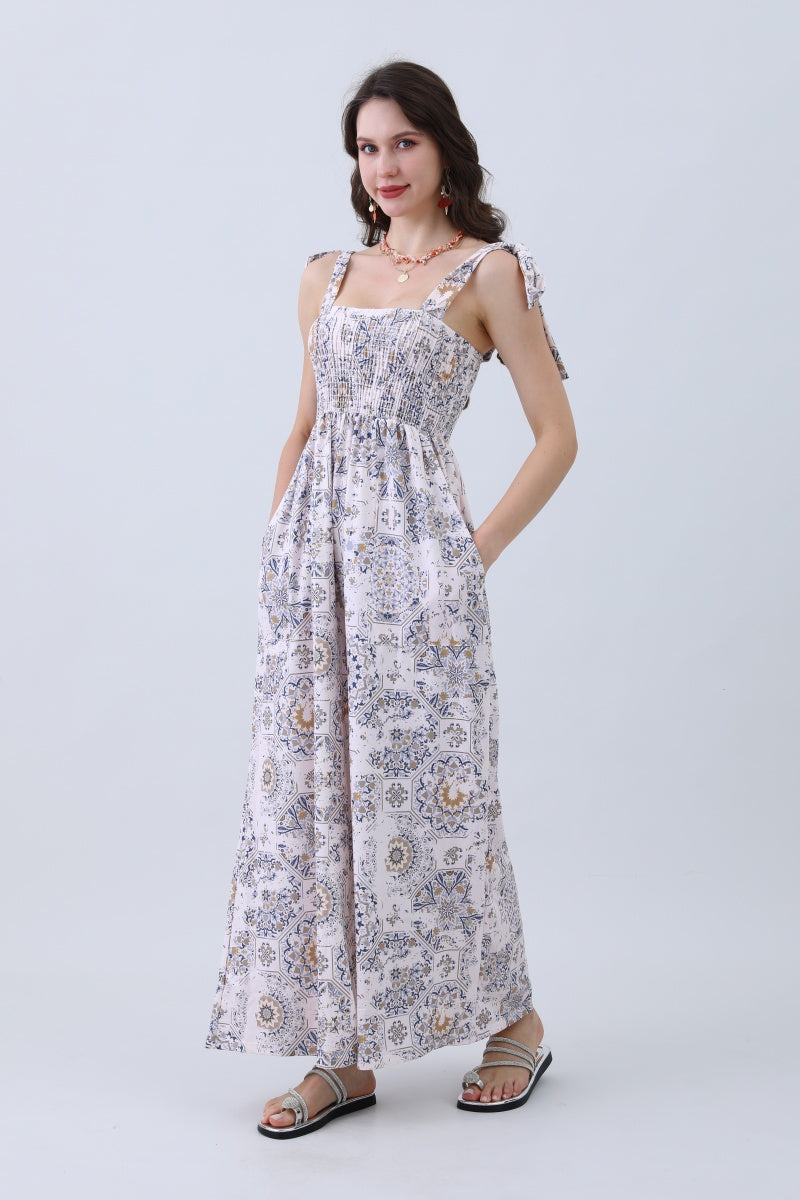Women’s Floral Print Jumpsuit – Elasticized Bust & Dreamy Wide-Leg Cut-Soul Flow Apparel