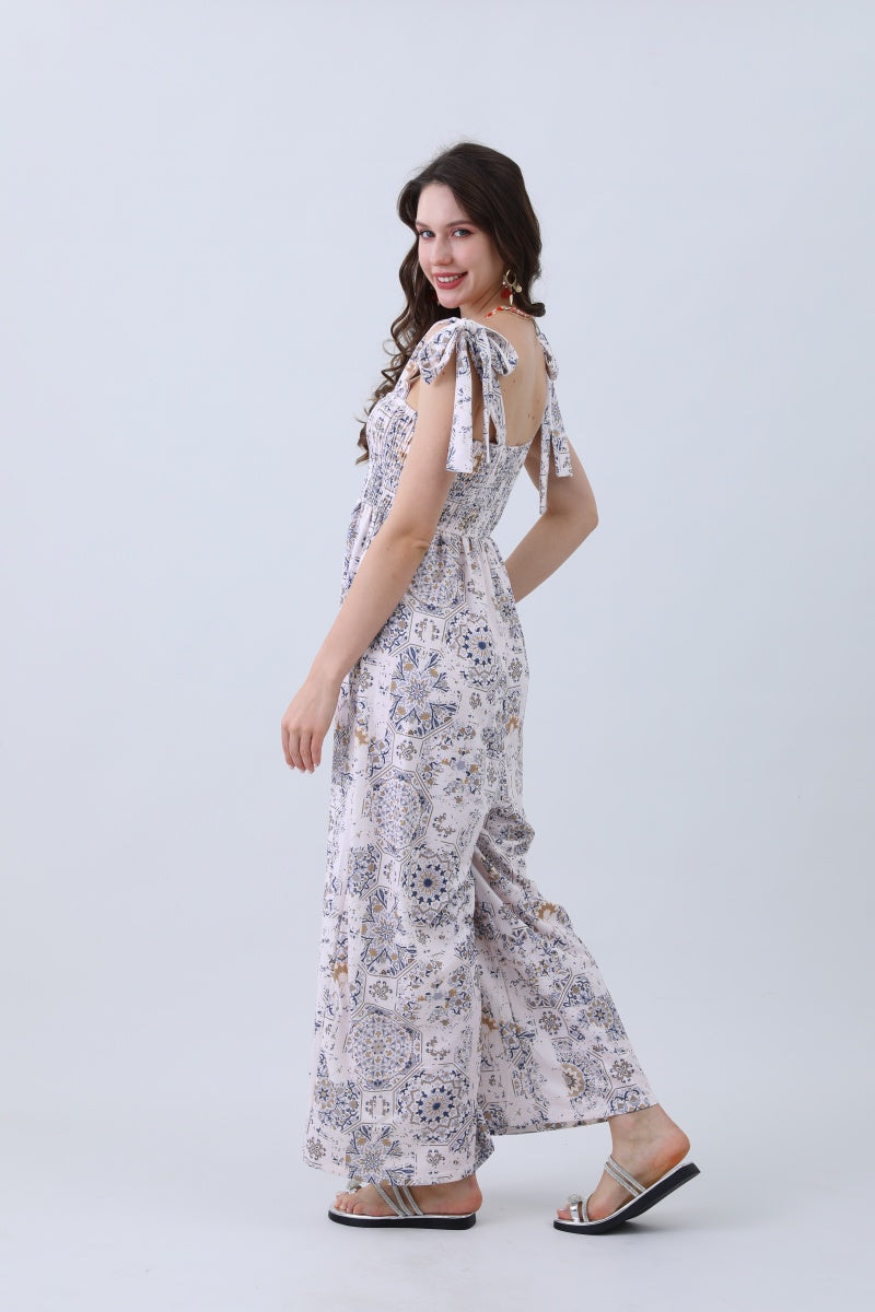 Women’s Floral Print Jumpsuit – Elasticized Bust & Dreamy Wide-Leg Cut-Soul Flow Apparel