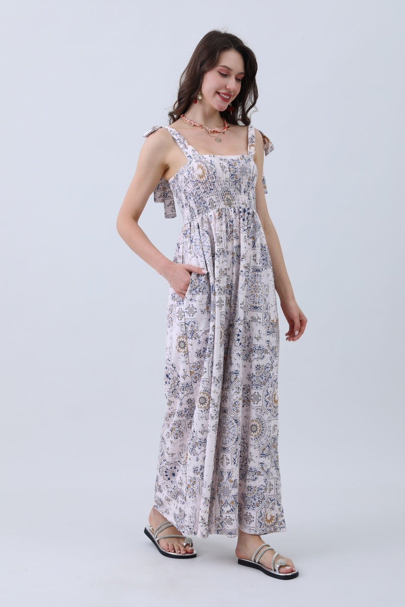 Women’s Floral Print Jumpsuit – Elasticized Bust & Dreamy Wide-Leg Cut-Soul Flow Apparel