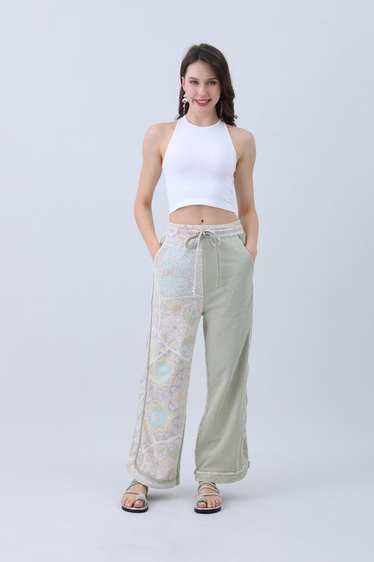 Boho Contrast Pants – Mismatched Legs & Tie-Waist for Lounging-Soul Flow Apparel