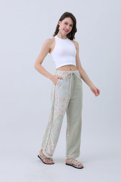 Leto Collection boho contrast pants for women with side pockets and a relaxed fit