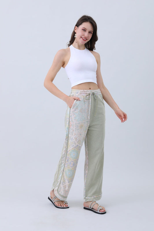 Boho Contrast Pants – Mismatched Legs & Tie-Waist for Lounging-Soul Flow Apparel