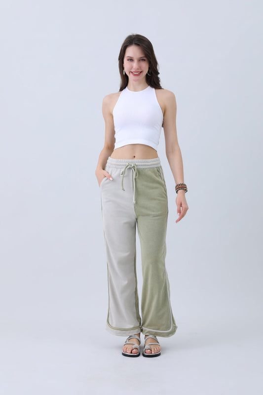Breathable Wide-Leg Pants – Olive Two-Tone Straight Fit-Soul Flow Apparel