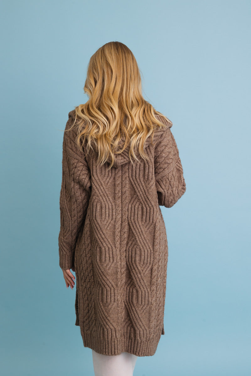 Cable Knit Hooded Cardigan with Large Buttons-Soul Flow Apparel