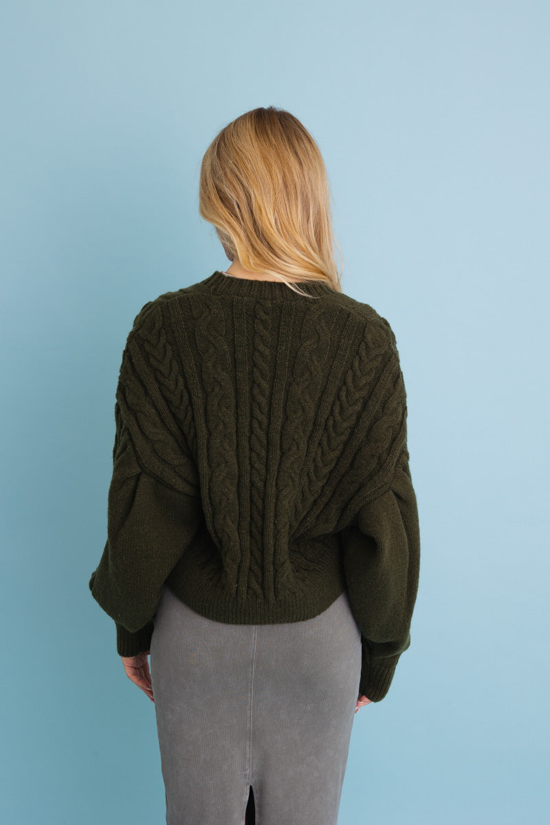 Chunky Cable Knit Button-Up Cropped Cardigan ????-Soul Flow Apparel