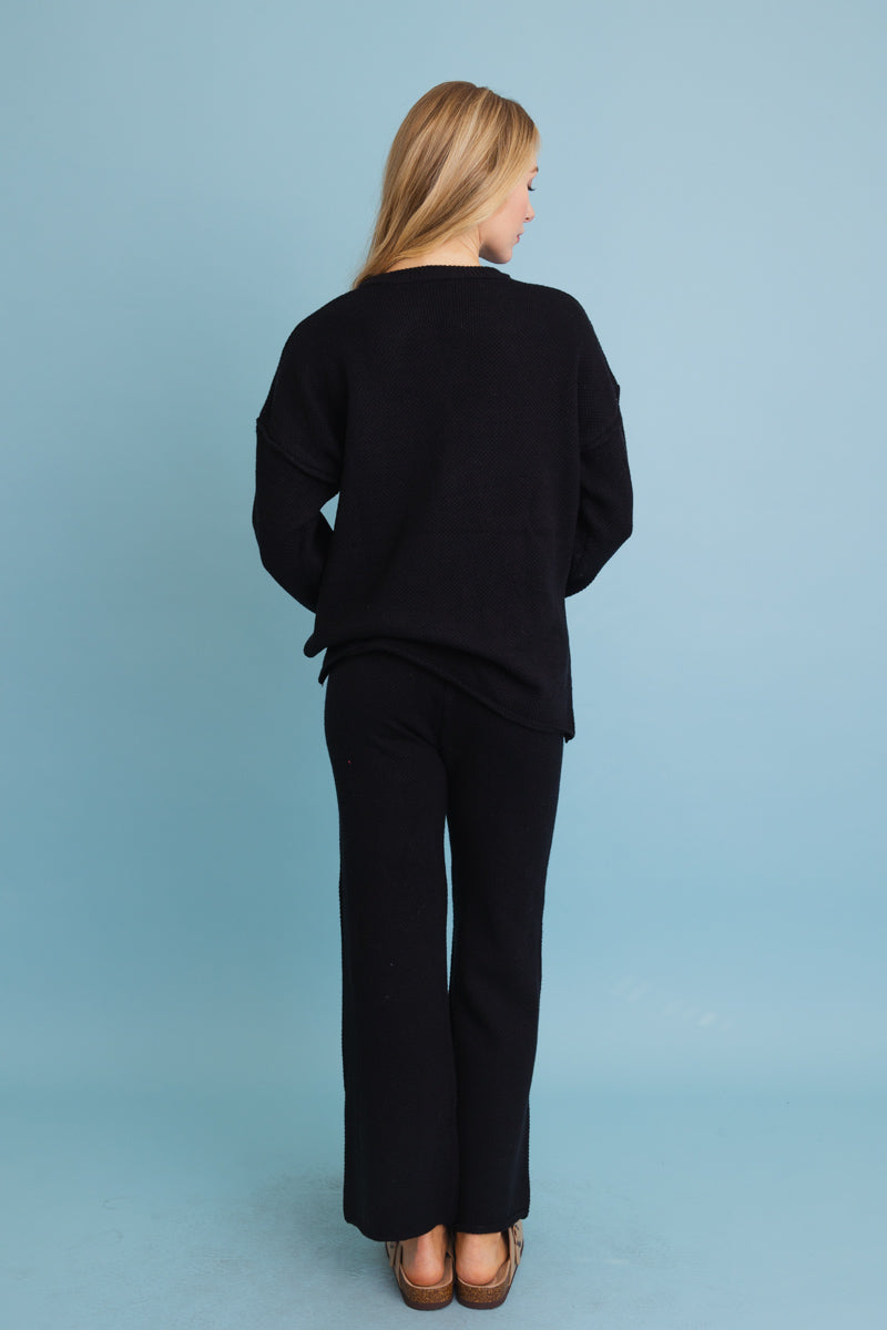 Relaxed Henley Waffle Knit Lounge Set-Soul Flow Apparel