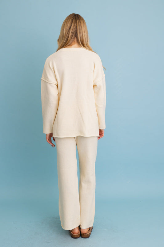 Relaxed Henley Waffle Knit Lounge Set-Soul Flow Apparel