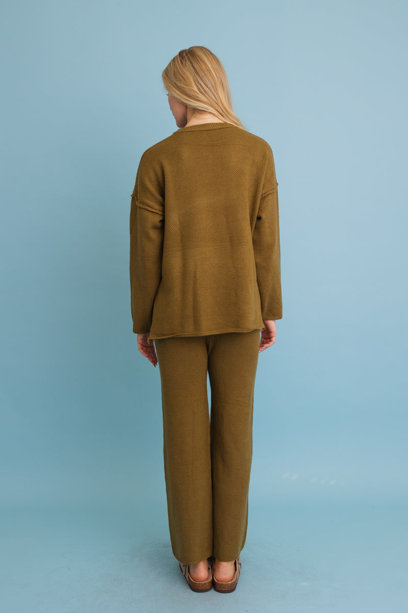 Relaxed Henley Waffle Knit Lounge Set-Soul Flow Apparel