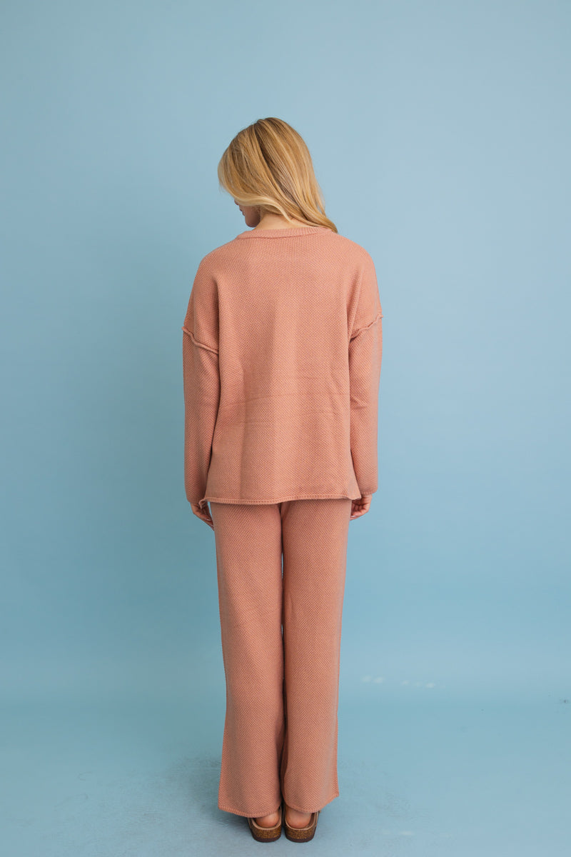 Relaxed Henley Waffle Knit Lounge Set-Soul Flow Apparel