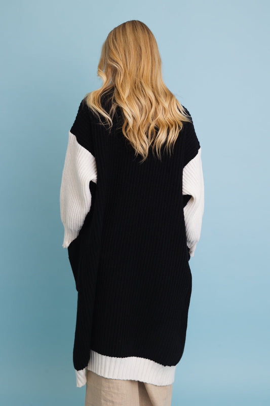 Oversized Color Block Button-Up Knit Cardigan-Soul Flow Apparel