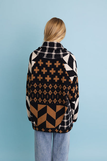 Sierra Spirit Geometric Street Style Knit Cardigan Leto Collection