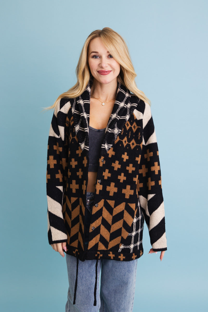 Sierra Spirit Geometric Street Style Knit Cardigan-Soul Flow Apparel