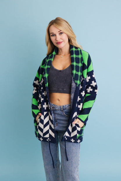 Sierra Spirit Geometric Street Style Knit Cardigan Leto Collection