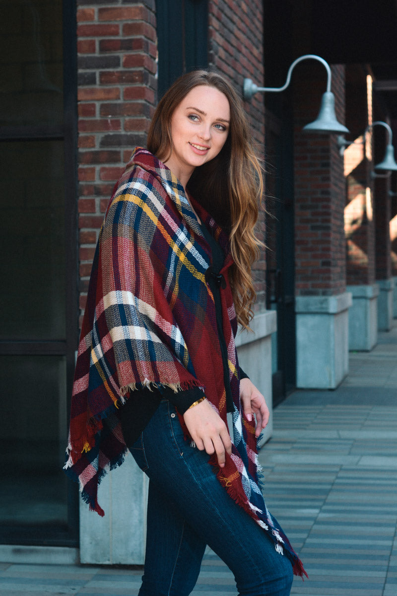 Classic Flannel Toggle Poncho-Soul Flow Apparel