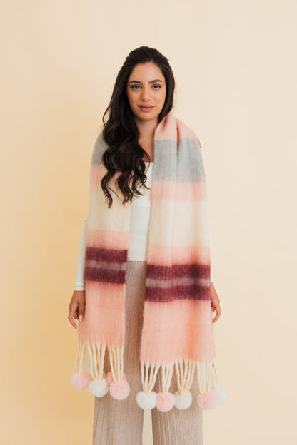 Pop Stripe Pom Tassel Cozy Scarf-Soul Flow Apparel