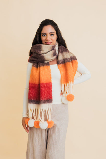 Pop Stripe Pom Tassel Cozy Scarf-Soul Flow Apparel