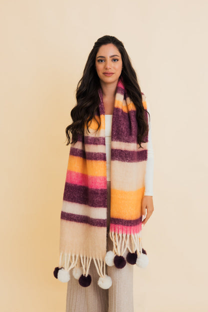 Pop Stripe Pom Tassel Cozy Scarf-Soul Flow Apparel