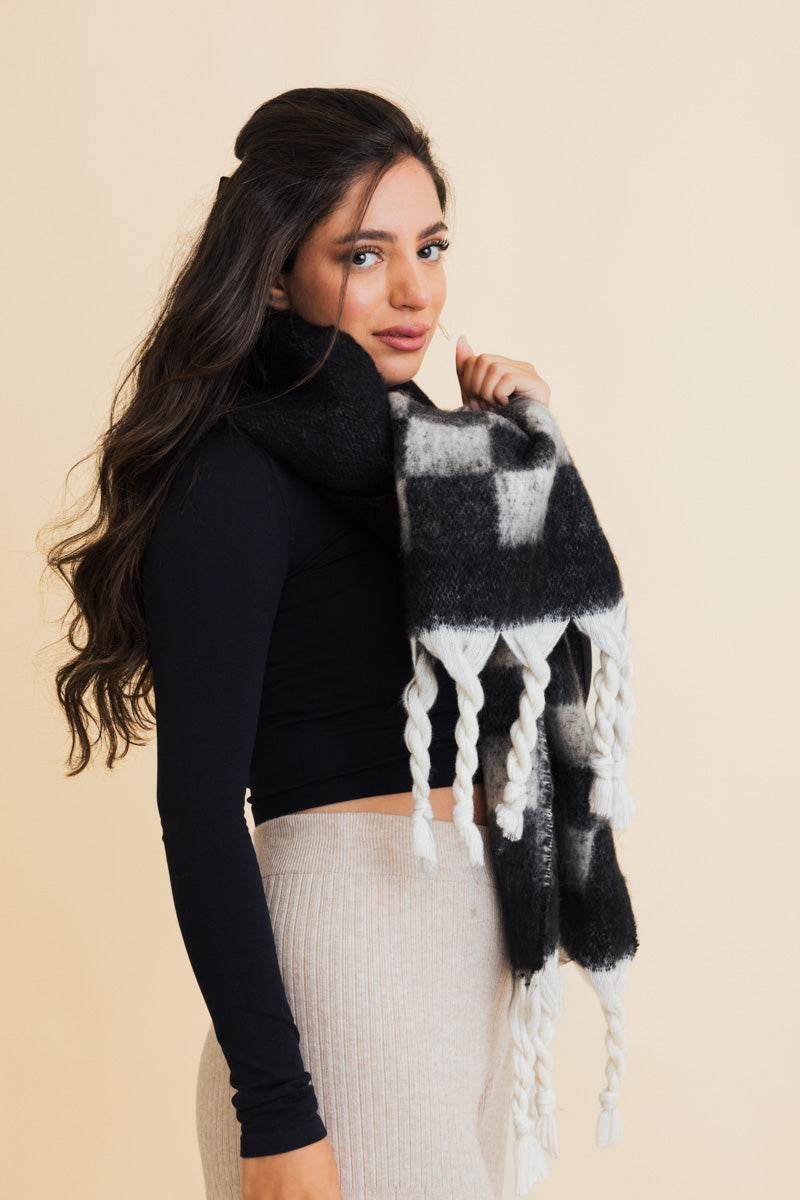 Fall & Winter Chunky Plaid Oversized Scarf with Fringe-Soul Flow Apparel