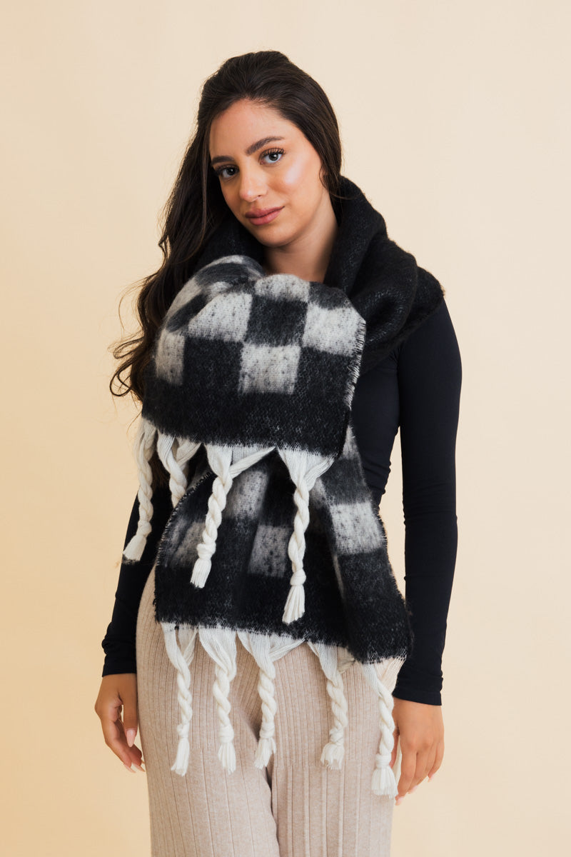 Fall & Winter Chunky Plaid Oversized Scarf with Fringe-Soul Flow Apparel