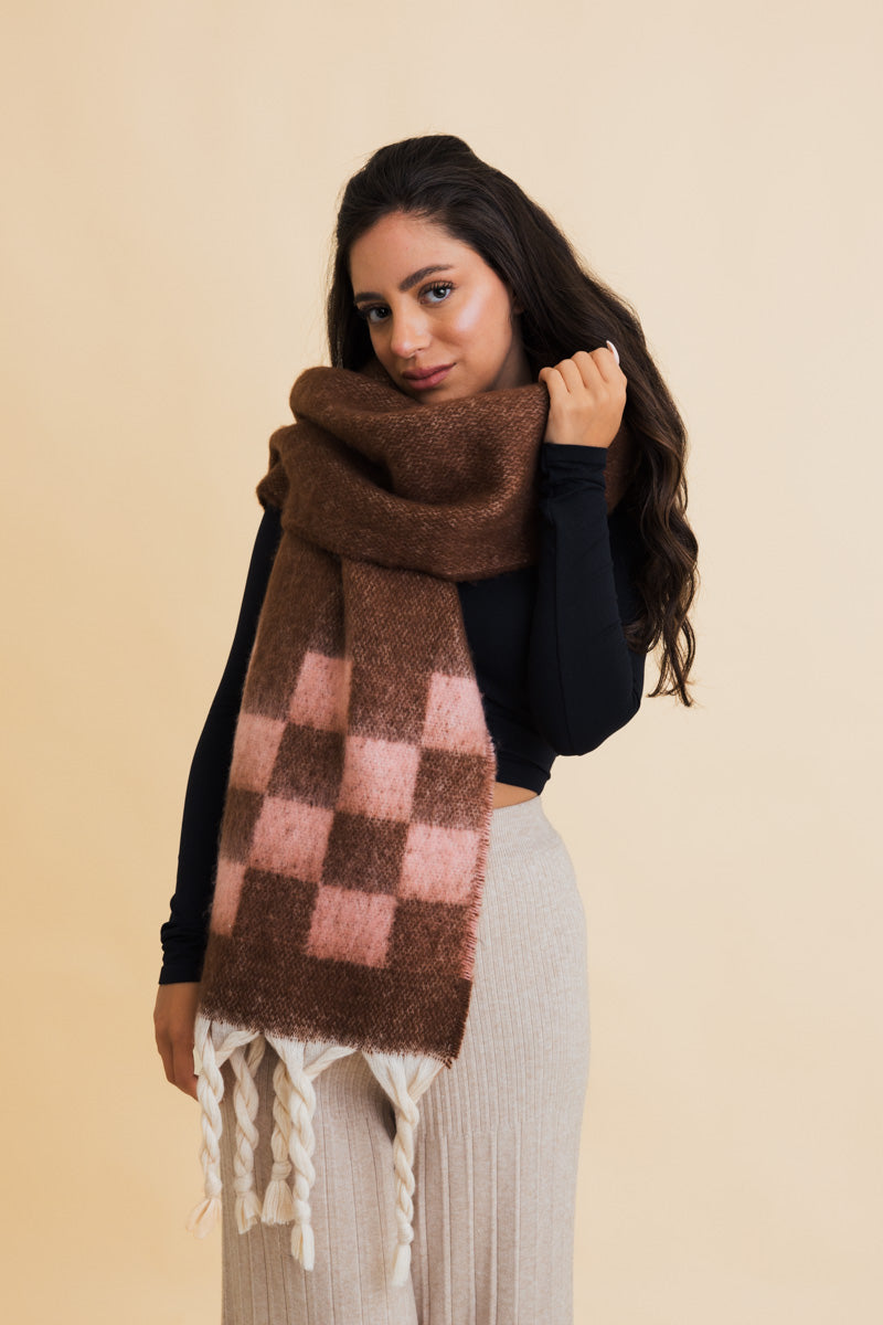 Fall & Winter Chunky Plaid Oversized Scarf with Fringe-Soul Flow Apparel