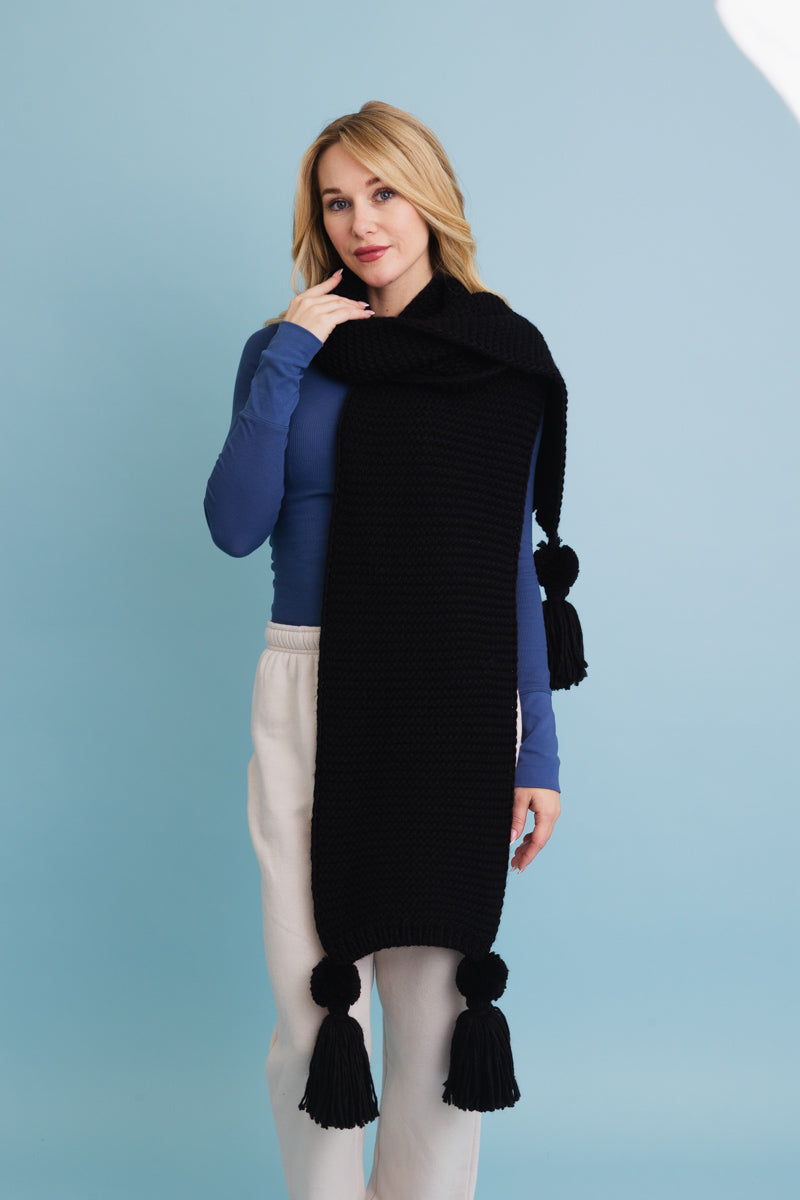 Warm Embrace Knit Scarf with Poms ????-Soul Flow Apparel
