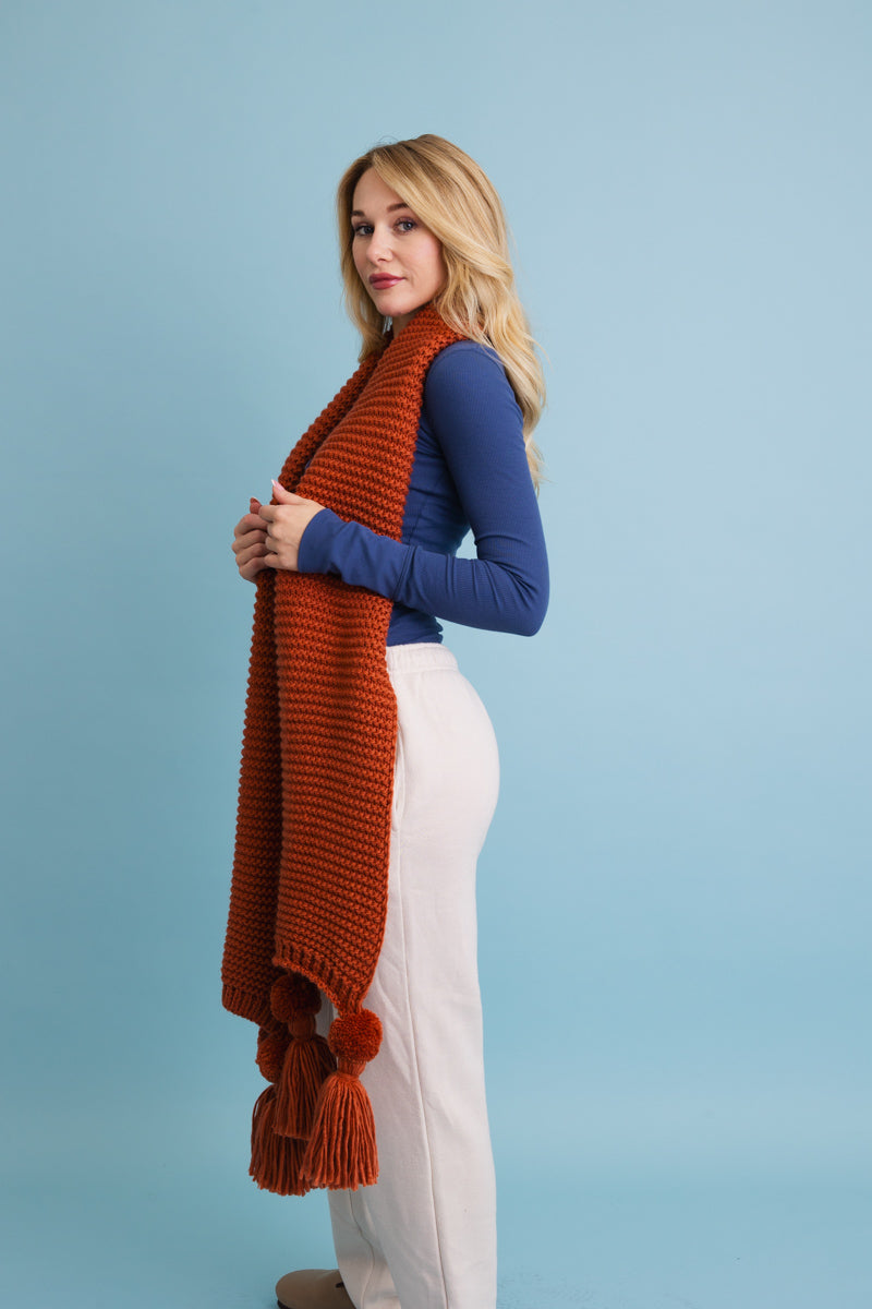 Warm Embrace Knit Scarf with Poms ????-Soul Flow Apparel