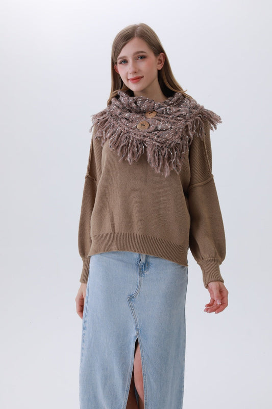 Organic Coconut Button Infinity Scarf – Textured Cocoon Wrap ????????-Soul Flow Apparel