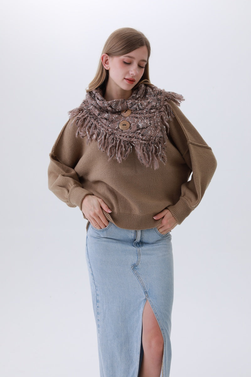 Organic Coconut Button Infinity Scarf – Textured Cocoon Wrap ????????-Soul Flow Apparel