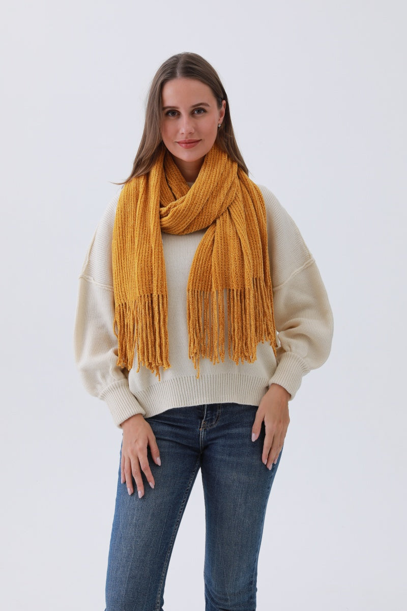 Luxe Chenille Knit Scarf – Plush Tassel Elegance???-Soul Flow Apparel