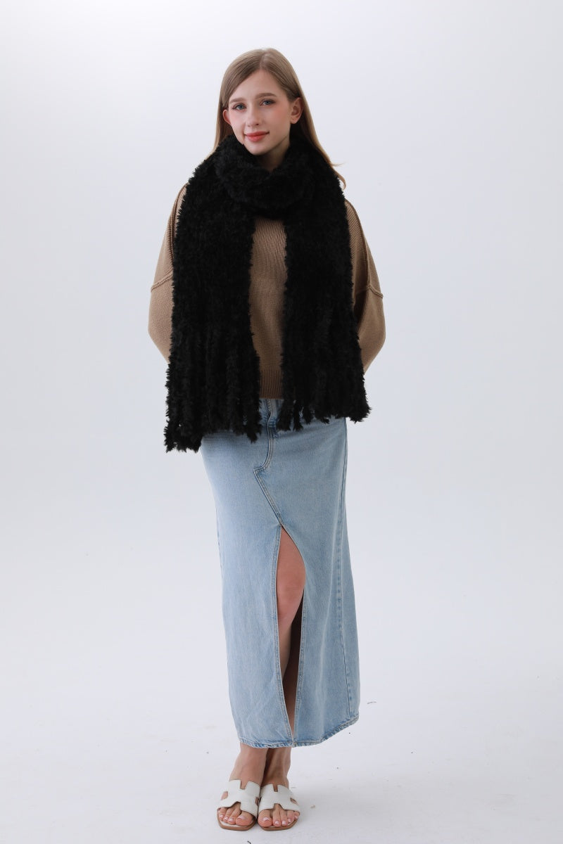 Luxe Bouclé Knit Scarf – Textured Elegance with Fringe???-Soul Flow Apparel