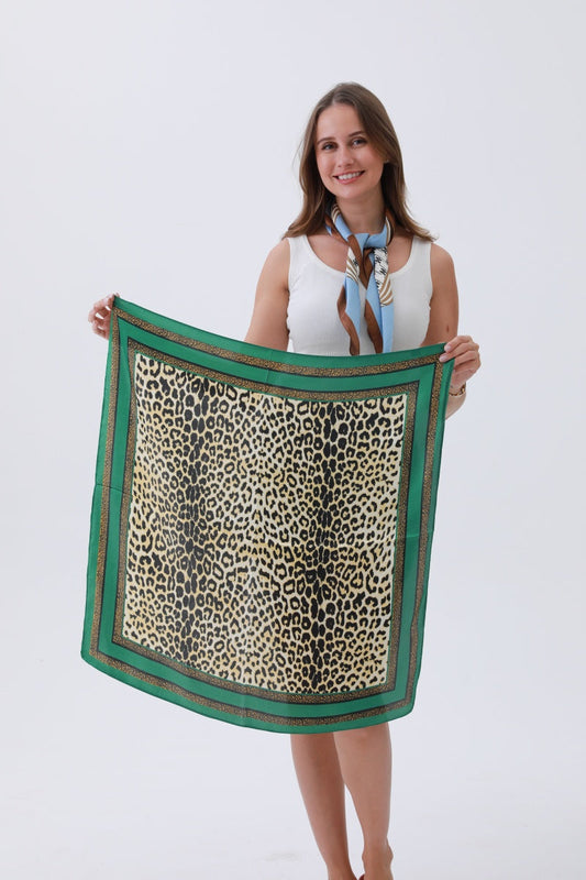 Emerald-Trim Leopard Scarf – Jungle Luxe in Silk????-Soul Flow Apparel