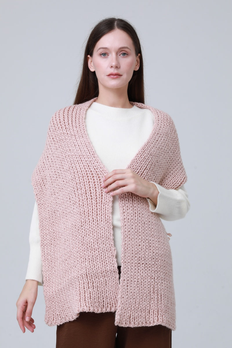 Cozy pink chunky ribbed scarf for women, perfect for layering in cooler weather