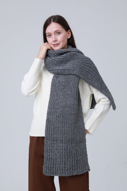 Chunky ribbed scarf for women in gray, perfect for winter layering and warmth