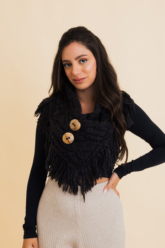Leto Collection Boho Chic Scarf with Fringes and Buttons to Stay Warm during chilly days