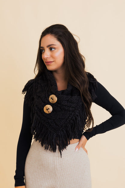 Heathered Shoulder Warmer With Coco Buttons-Soul Flow Apparel