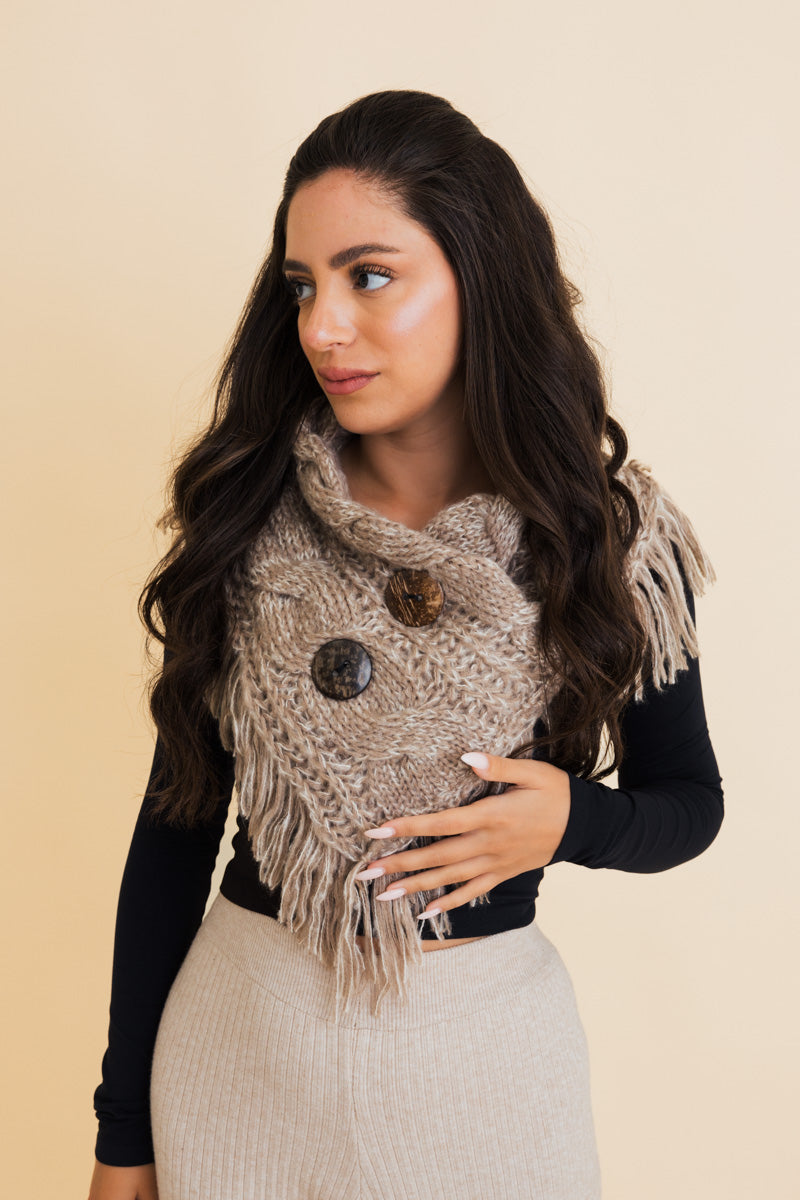 Heathered Shoulder Warmer With Coco Buttons-Soul Flow Apparel
