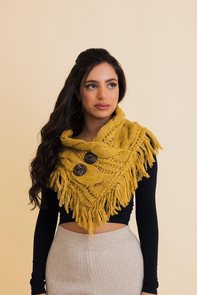 Heathered Shoulder Warmer With Coco Buttons-Soul Flow Apparel