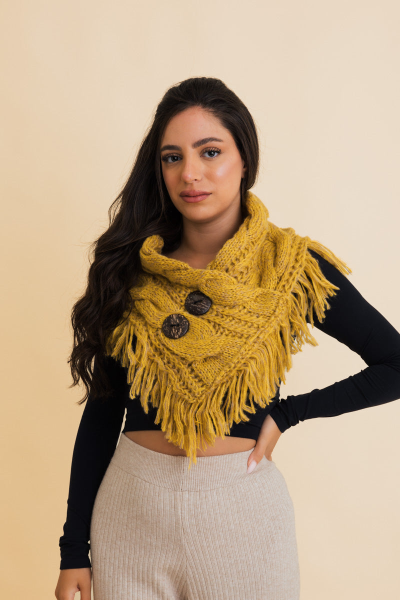 Heathered Shoulder Warmer With Coco Buttons-Soul Flow Apparel