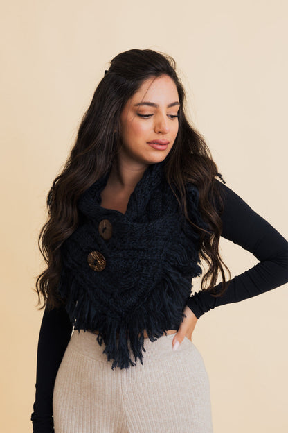 Heathered Shoulder Warmer With Coco Buttons-Soul Flow Apparel