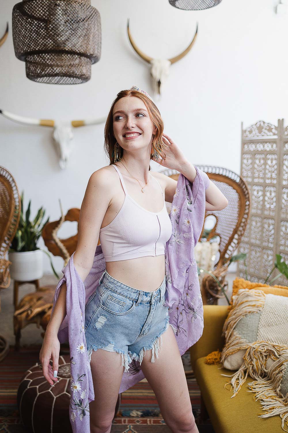 Leto Collection seamless pullover bralette in lavender, lilac, pink, and blue colors, soft and comfortable for everyday wear