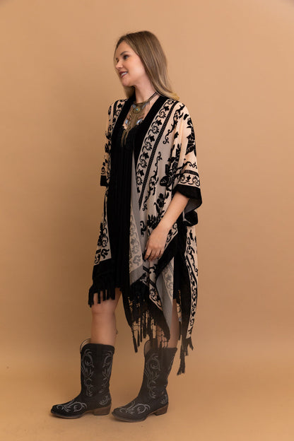 Lush Velvet Mesh Tapestry Kimono-Soul Flow Apparel
