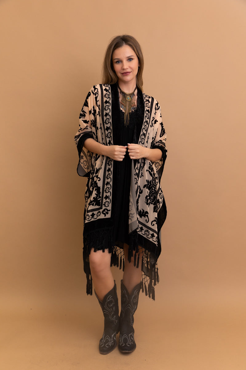 Lush Velvet Mesh Tapestry Kimono-Soul Flow Apparel