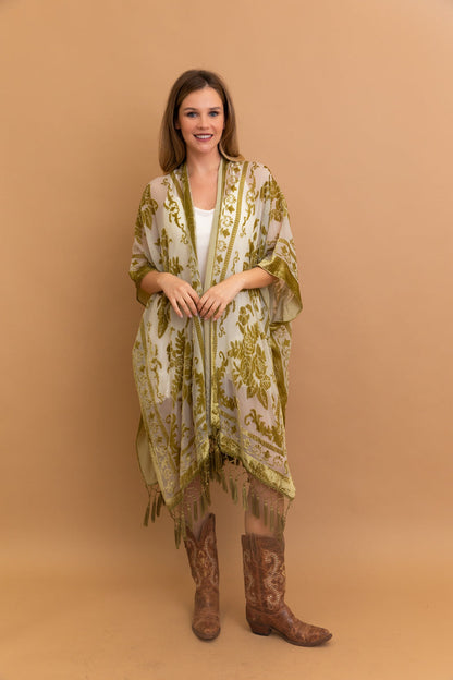 Lush Velvet Mesh Tapestry Kimono-Soul Flow Apparel
