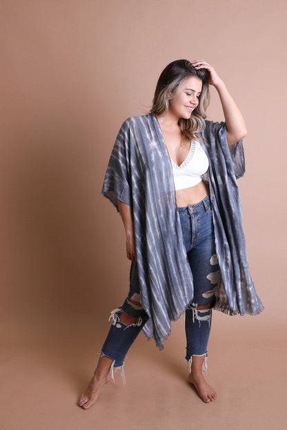 Tie Dye Frayed Kimono-Soul Flow Apparel