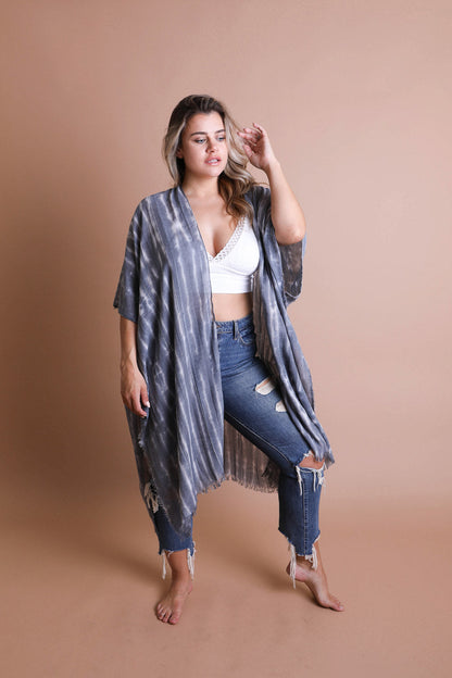 Tie Dye Frayed Kimono-Soul Flow Apparel