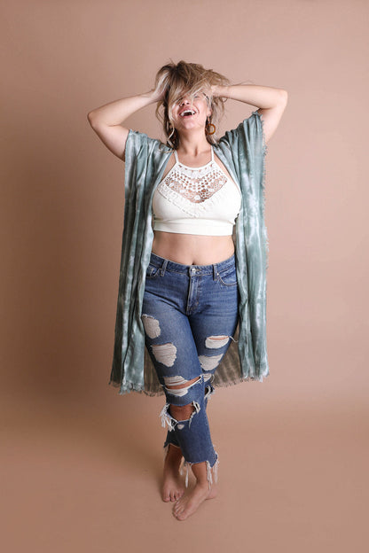 Tie Dye Frayed Kimono-Soul Flow Apparel