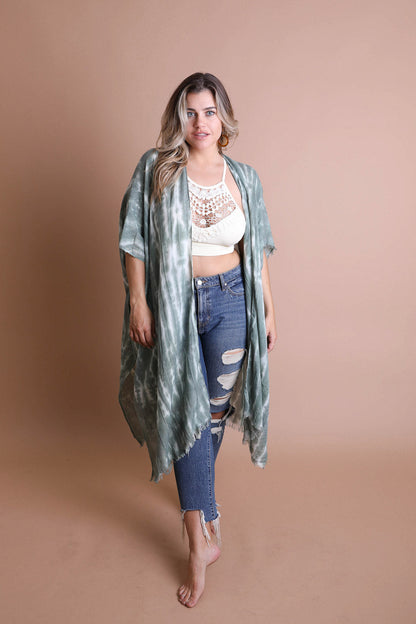 Tie Dye Frayed Kimono-Soul Flow Apparel
