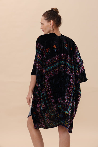 Floral-Stripe Velvet Kimono – Luxe Textures & Modern Tradition-Soul Flow Apparel