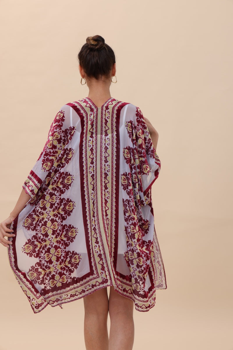 Opulent Velvet & Sheer Rose Kimono – Romantic Elegance?????-Soul Flow Apparel