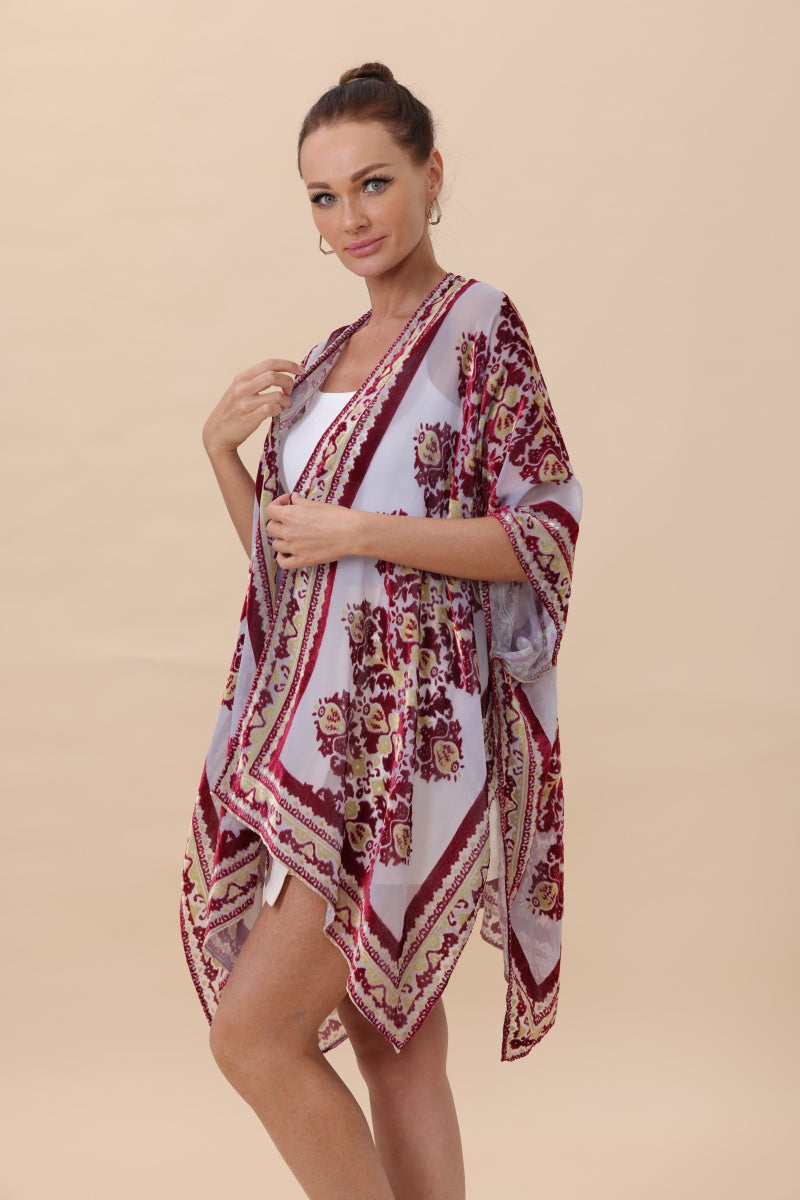 Opulent Velvet & Sheer Rose Kimono – Romantic Elegance?????-Soul Flow Apparel